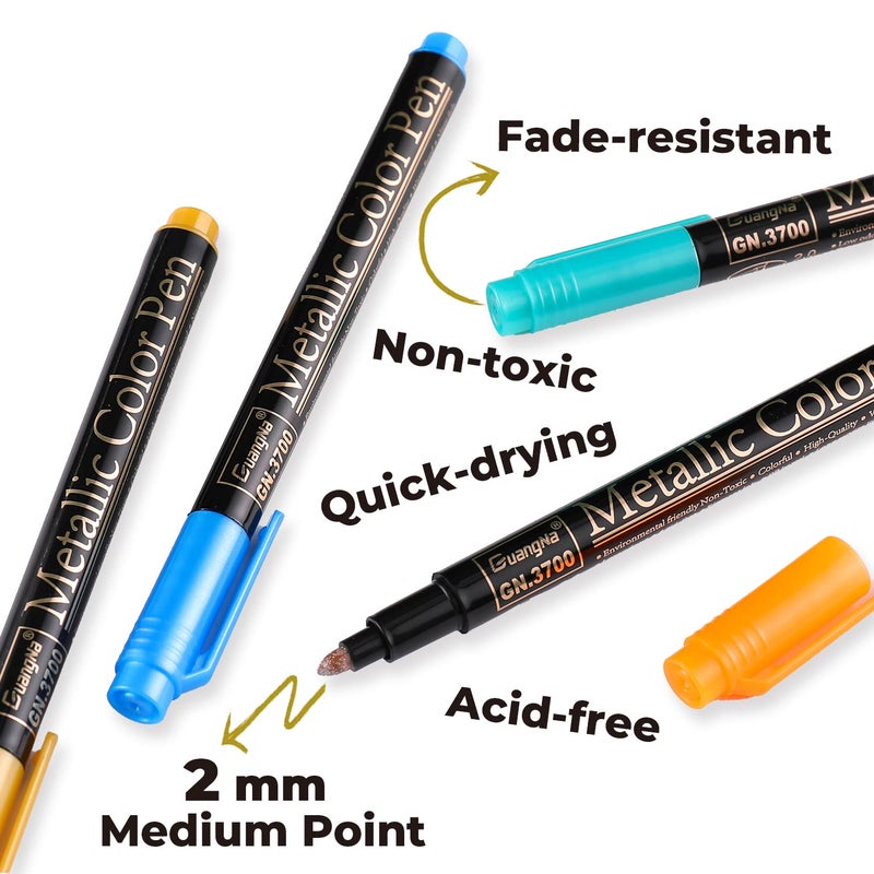 Sunshilor Metallic Marker Pens, 12 Colors Medium Point Metallic Pens Paint Markers for Black Paper, Rock Painting, Card Making, DIY Photo Album, Scrapbook Crafts, Metal, Wood, Ceramic, Glass - Image 3